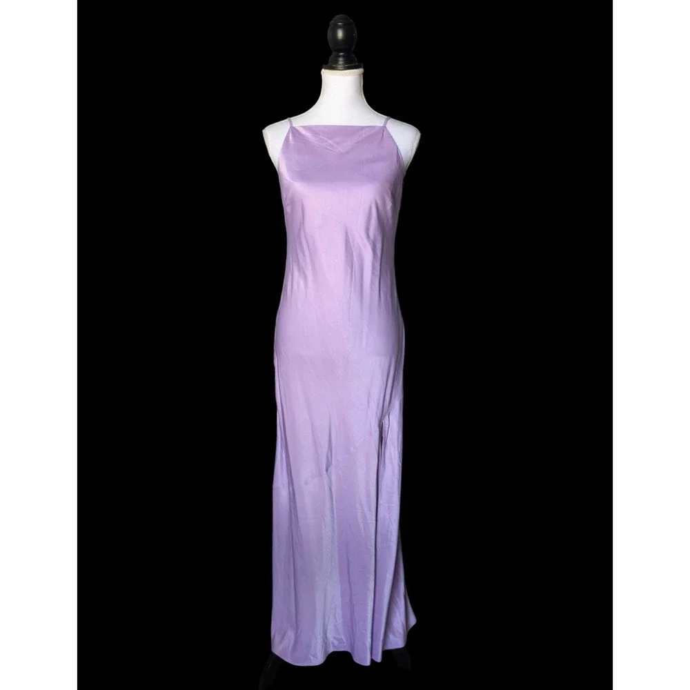 Abercrombie & Fitch Lilac Purple Low Back Gown Maxi Dress New XS Bias Cut Slit